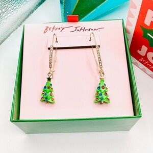 Betsey Johnson Festive Green Christmas Tree Earrings